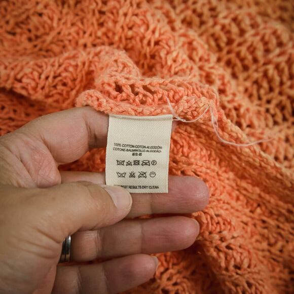 Free People Size Medium M Orange Chunky Open Knit Crew Long Sleeve Loose Sweater - Picture 4 of 6